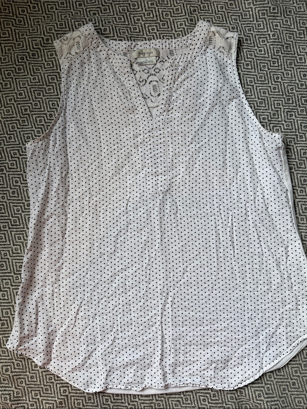 Van Heusen White Sleeveless Polka Dot Camisole with Lace Yoke
